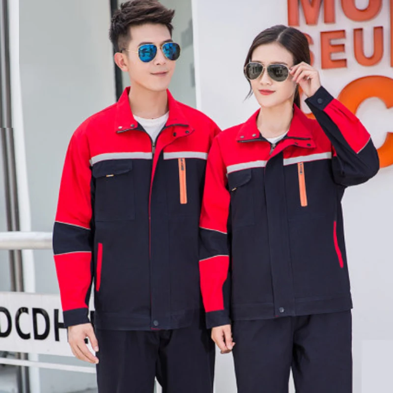 Chaqueta de uniforme de taller 100% algodón para hombres y mujeres al aire libre, maquinaria de soldadura reflectante resistente al desgaste, conjunto de ropa de trabajo para reparación de automóviles - imagen 4