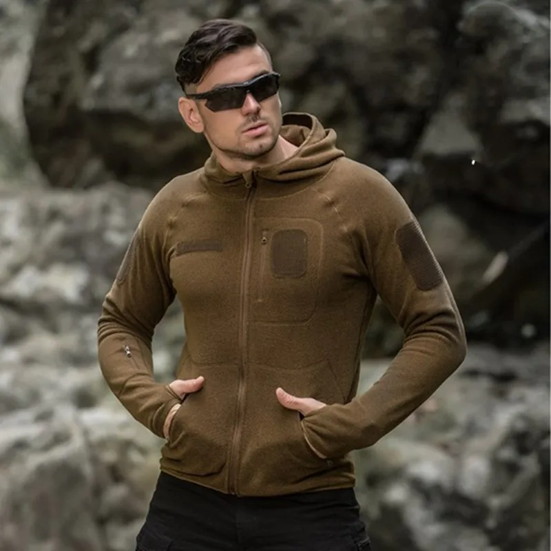 Chaqueta polar de entrenamiento táctico para hombre, cárdigan para exteriores, suéter con capucha, Camping, senderismo, pesca, caza, abrigo, ropa deportiva de primavera - imagen 4