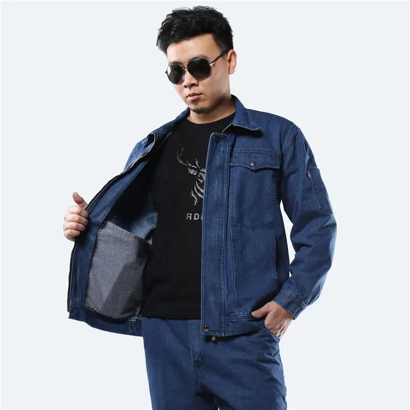 Ropa de soldadura, ropa de trabajo de mezclilla reflectante, uniforme para hombres y mujeres, pantalones vaqueros duraderos y resistentes al desgaste, monos de trabajador - imagen 4