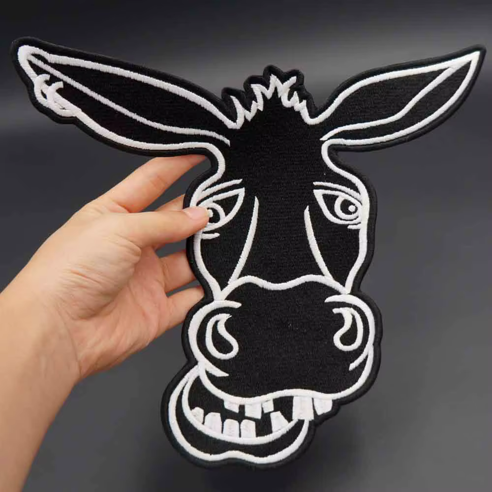 Parches bordados de cabeza de burro de animales de dibujos animados grandes, pegatinas para ropa, accesorios de ropa, insignia - imagen 3