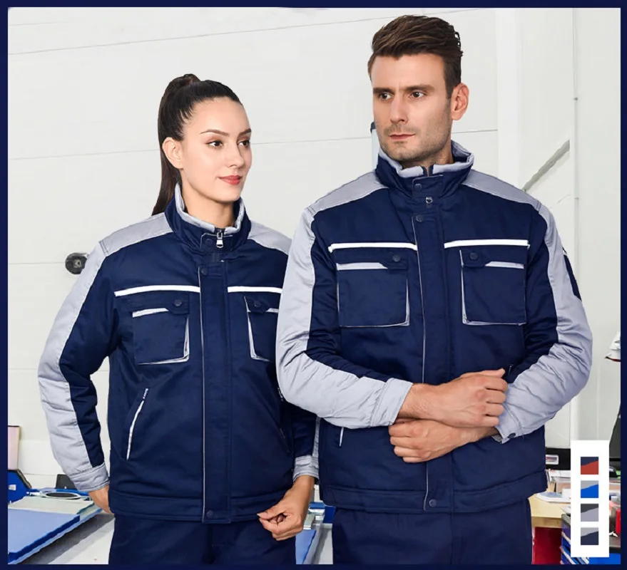 Nueva ropa de trabajo reflectante de invierno para hombres y mujeres, chaqueta cálida acolchada gruesa, abrigo de taller de reparación de máquinas, uniforme resistente al desgaste - imagen 5
