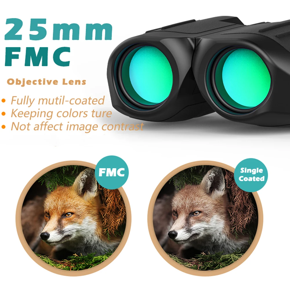 Prismáticos potentes BK4 HD, Prisma FMC, lente plegable, Mini telescopio portátil de alta potencia, para caza, observación de aves, 10x25 - imagen 2