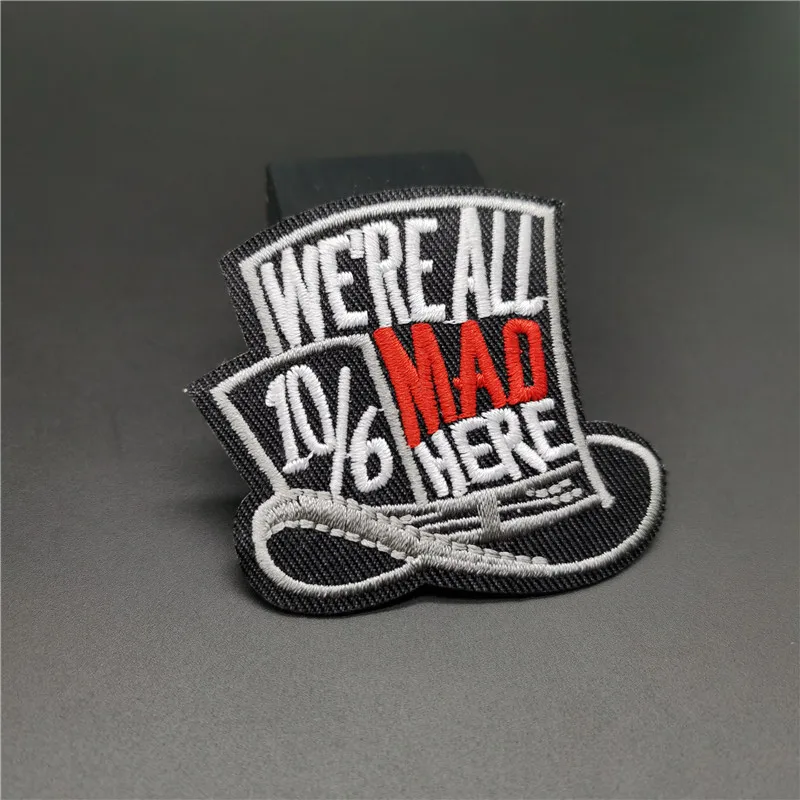 We ALL MAD HERE tamaño: 5x5,4 cm, parche bordado DIY, apliques para ropa, parches para planchar para ropa, costura decorativa - imagen 3