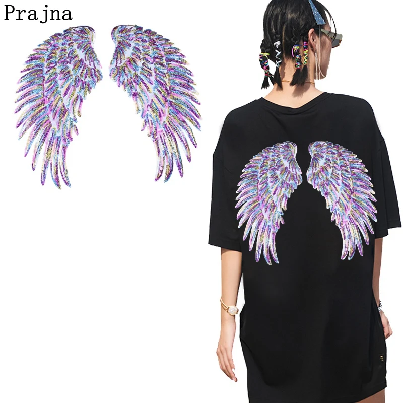 1 par de parches de lentejuelas multicolores DIY alas de Ángel parches para planchar para ropa coser parches bordados en ropa apliques adhesivos - imagen 2