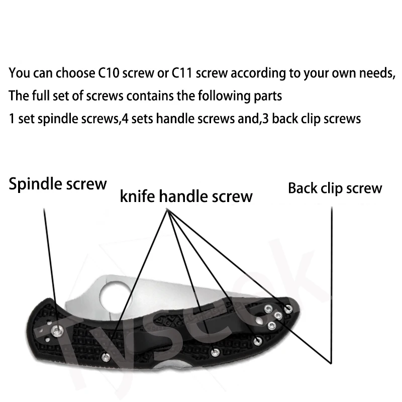 Juego completo de tornillos de husillo de cuchillo plegable de acero inoxidable para mango C10/C11, tornillo de fijación, tornillos de Clip trasero - imagen 3