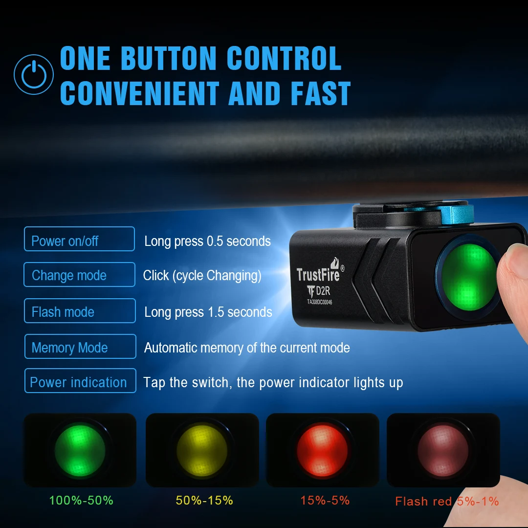 Trustfire-linterna Led D2R para bicicleta, luz recargable tipo C de 450 lúmenes, liberación rápida, batería de 1600mAh - imagen 5