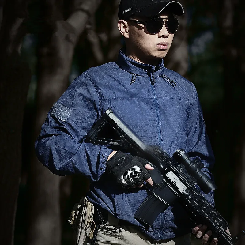 Chaqueta táctica impermeable ligera para hombre, chubasquero fino transpirable de verano, chaqueta de piel cortavientos portátil para caza - imagen 4