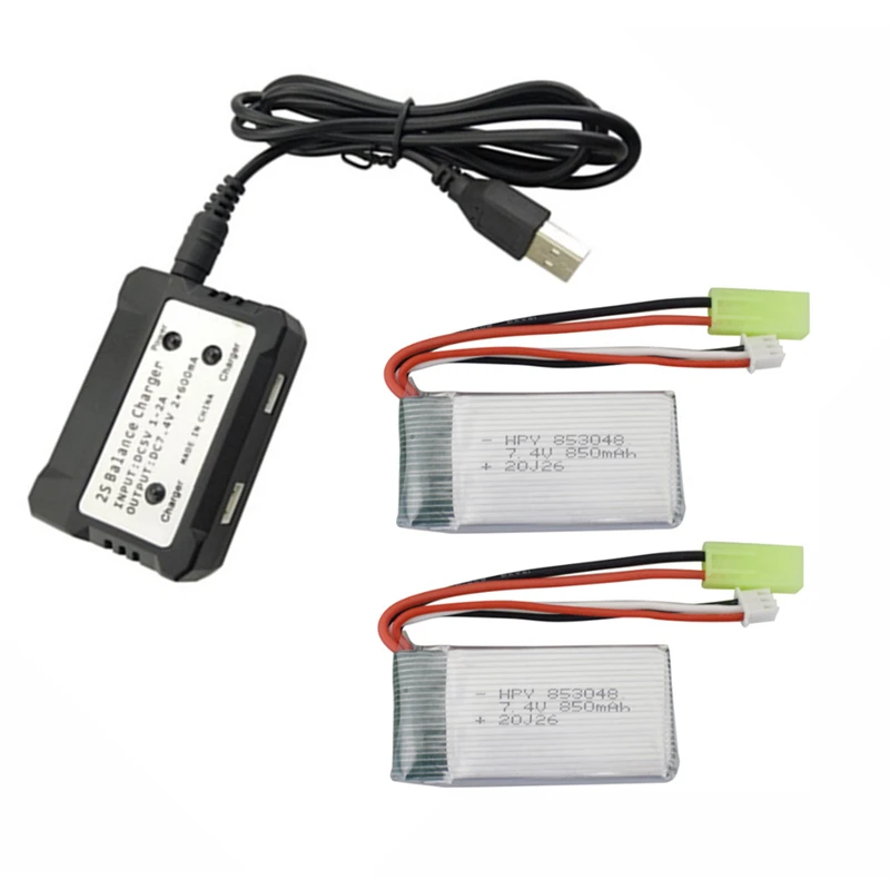 Juego de cargador de batería lipo de 7,4 V y 850mah para coche teledirigido todoterreno de alta velocidad 9300 9301E 9302E 9303E 9034E 9305E Control remoto 4WD - imagen 4