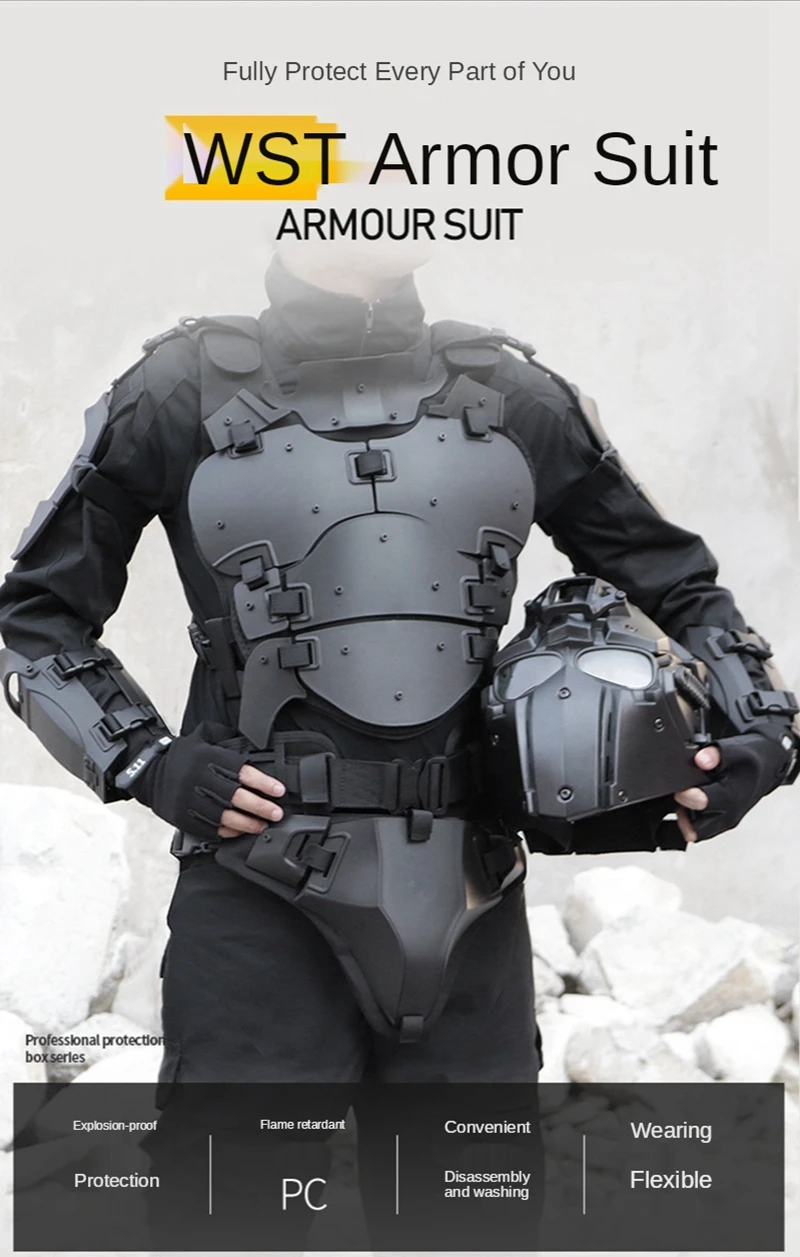WST conjunto de chaleco de armadura táctica, conjunto de protección, coderas de caza, coderas, pecho y entrepierna, sello de cintura ajustable - imagen 5