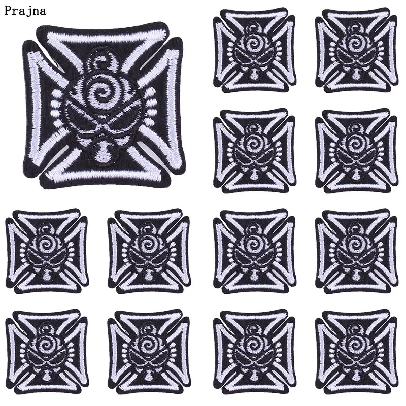 Parches bordados de rayas Punk para ropa, parches termoadhesivos en blanco y negro, parches de calavera de roca para ropa, 10 Uds. - imagen 4