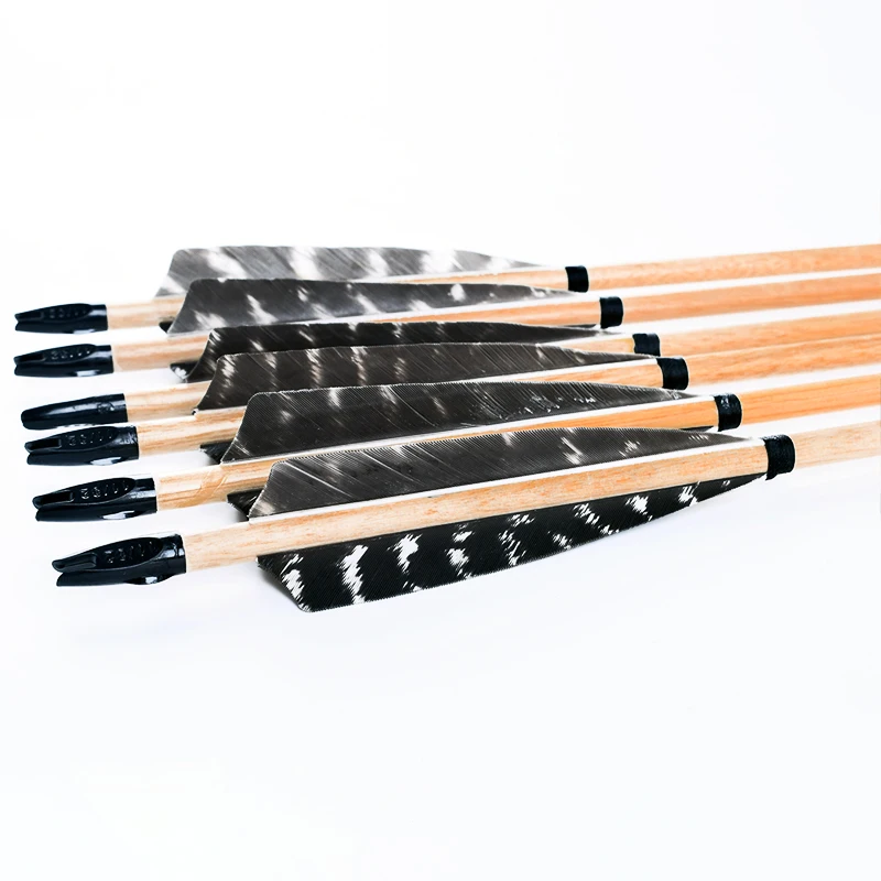 Flechas de madera de pino de alta calidad para tiro con arco de caza, pernos con pluma de pavo Real de 5 pulgadas, 12 piezas, 31 pulgadas, oferta - imagen 4