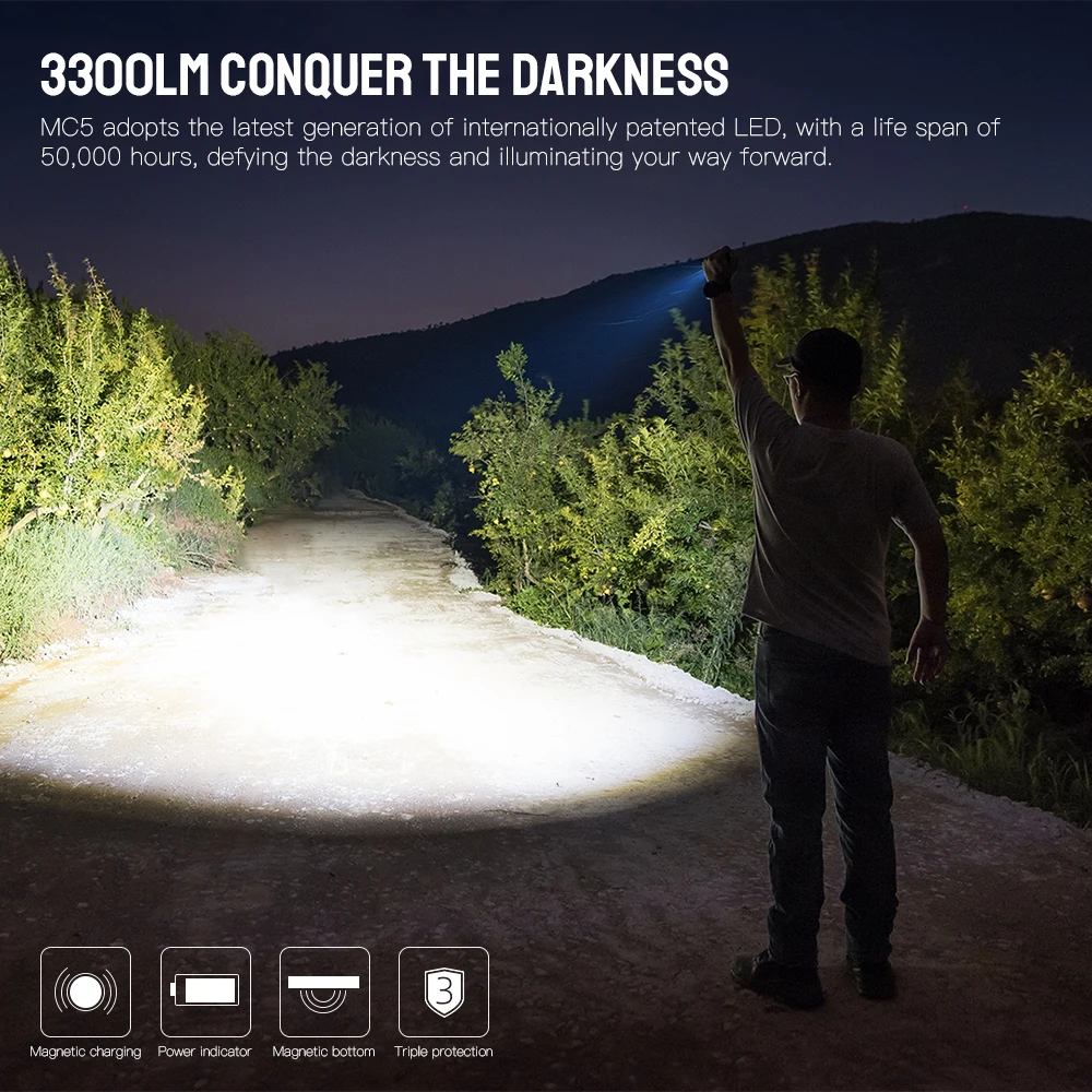 Linterna LED Trustfire MC5, lámpara recargable de 3300 lúmenes, antorchas de batería EDC 21700 con carga USB magnética y indicador de alimentación - imagen 3