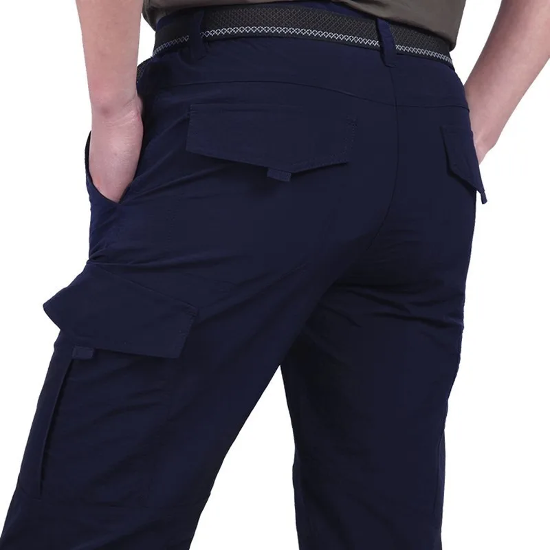 Pantalones elásticos de secado rápido con cinturón para hombre, calzas finas de talla grande, transpirables, para deportes al aire libre, pesca, senderismo, verano, 4XL