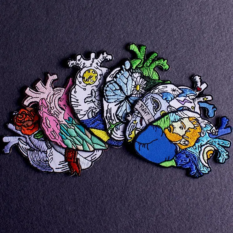 Parche bordado de corazón DIY, parches bordados de Van Gogh para ropa, parches para planchar en ropa, insignias adhesivas de parche Punk a rayas - imagen 3