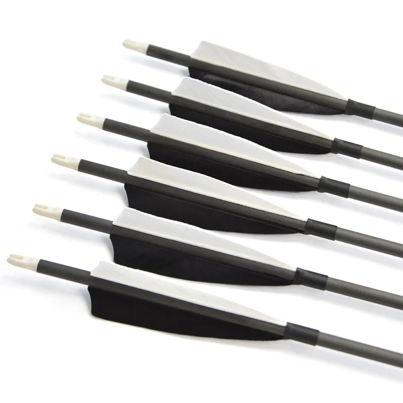 Flecha de carbono Spine 500, 35 pulgadas, 7,2mm, con pluma de escudo de 4 pulgadas, para arco compuesto, caza, arco recurvo, tiro con arco, 6/12/24 Uds. - imagen 4