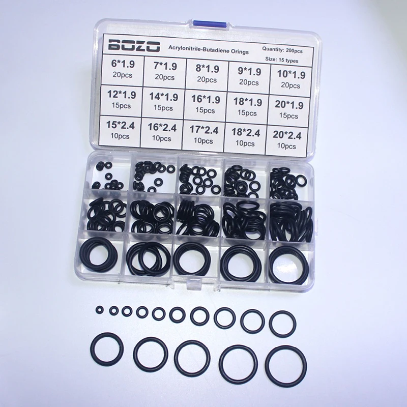 Junta de goma NBR de 200 piezas, juntas tóricas de sellado, enchufe duradero, negro, 15 tamaños, Gel de sílice flúor - imagen 4