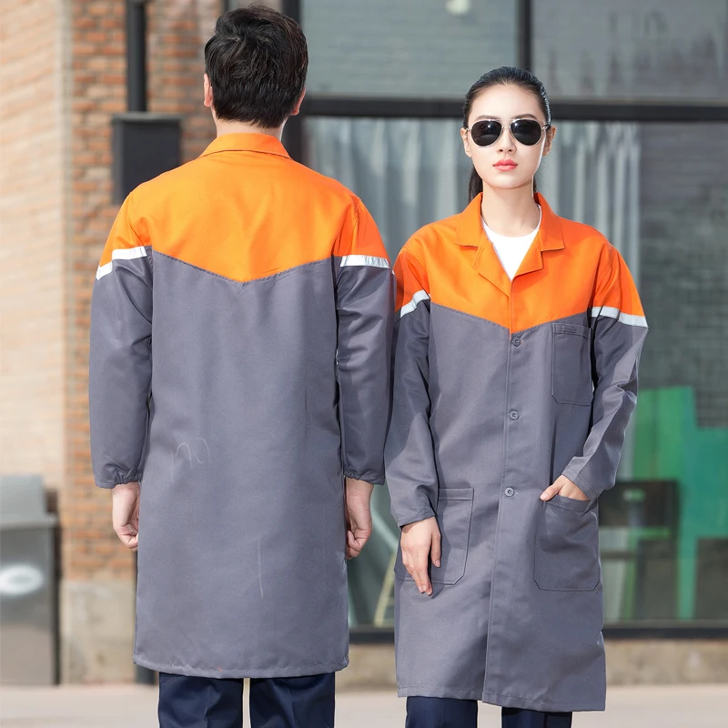 Nueva ropa de trabajo para hombres y mujeres, gabardina larga reflectante, monos de taller de supermercado para primavera y otoño, traje de uniformes de trabajo agrícolas - imagen 3