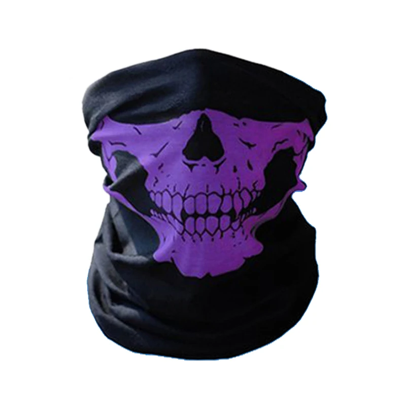 Máscara facial de Halloween para hombres fríos, polaina de cuello, escudo, bufanda elástica, pasamontañas, diademas, Bandana de calavera a prueba de viento, 2 piezas - imagen 3