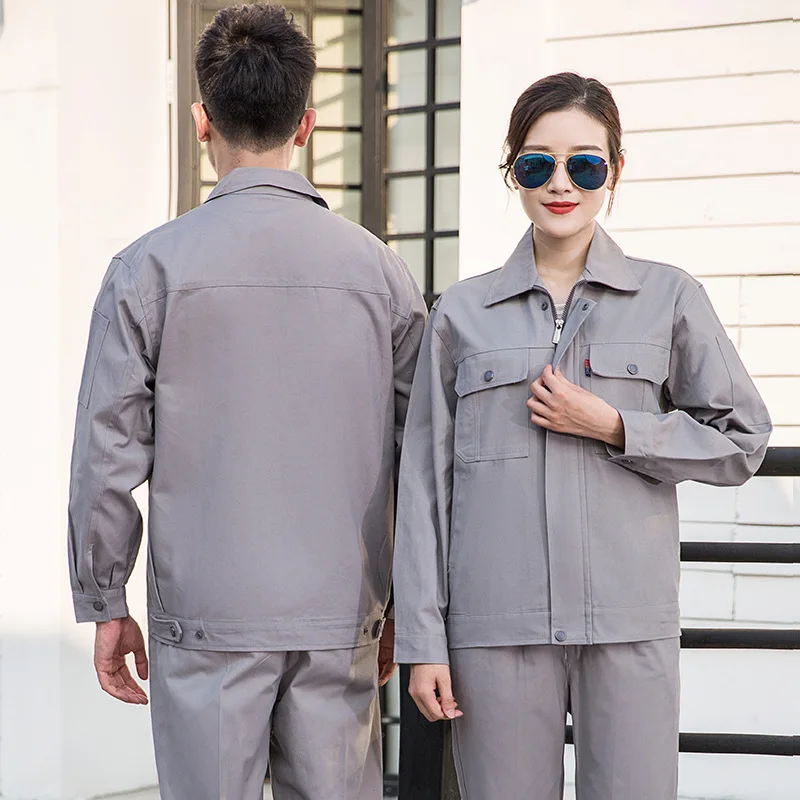 Conjunto de ropa de trabajo 100% algodón para hombre y mujer, chaqueta + Pantalones, máquina transpirable, taller de reparación, bata, ropa de soldadura, uniforme de trabajo - imagen 4