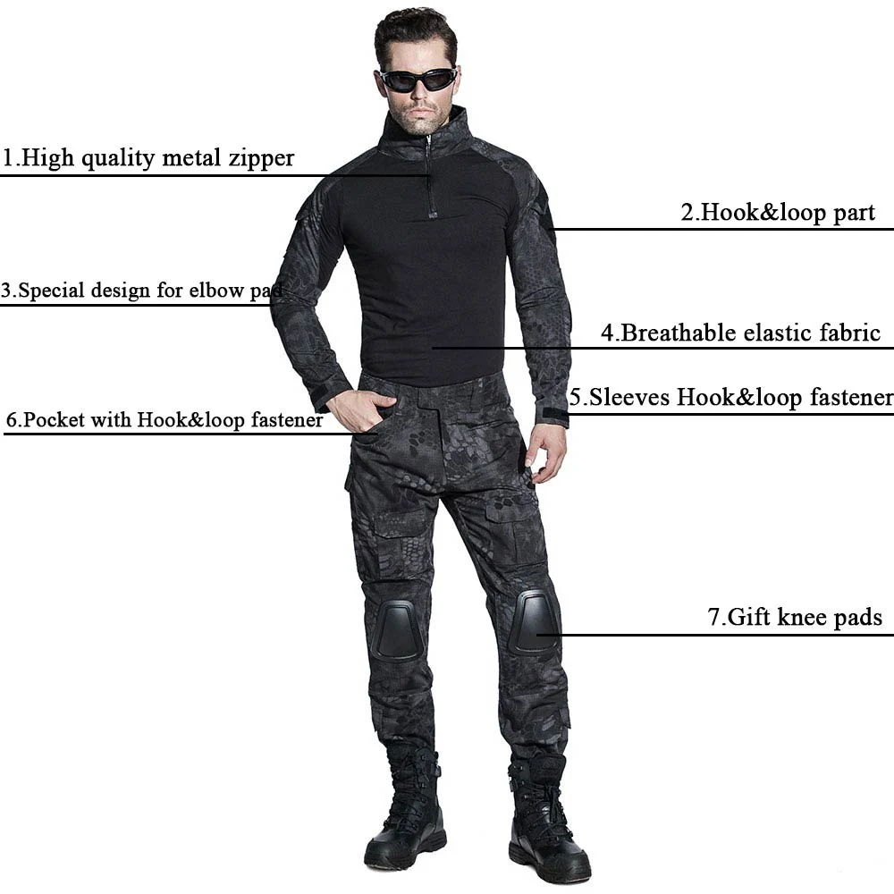 SINAIRSOFT-Conjunto de trajes de camuflaje de caza, uniforme táctico BDU de Paintball para hombres con rodilleras, coderas, traje de entrenamiento de combate - imagen 3