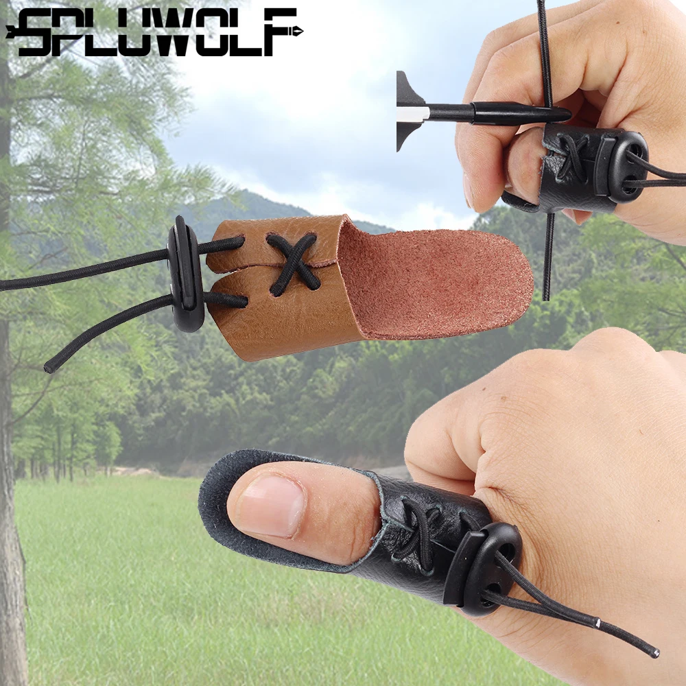 De cuero de piel de vaca arco dedo Pull para caza mano pulgar Protector de pestañas - imagen 2