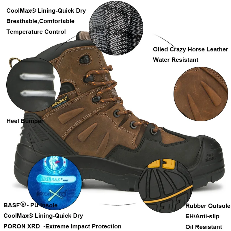 ROCKROOSTER-zapatos de senderismo para hombre, botas de caza impermeables de cuero, zapatos de seguridad para el trabajo, botines tácticos, botas de trekking - imagen 2