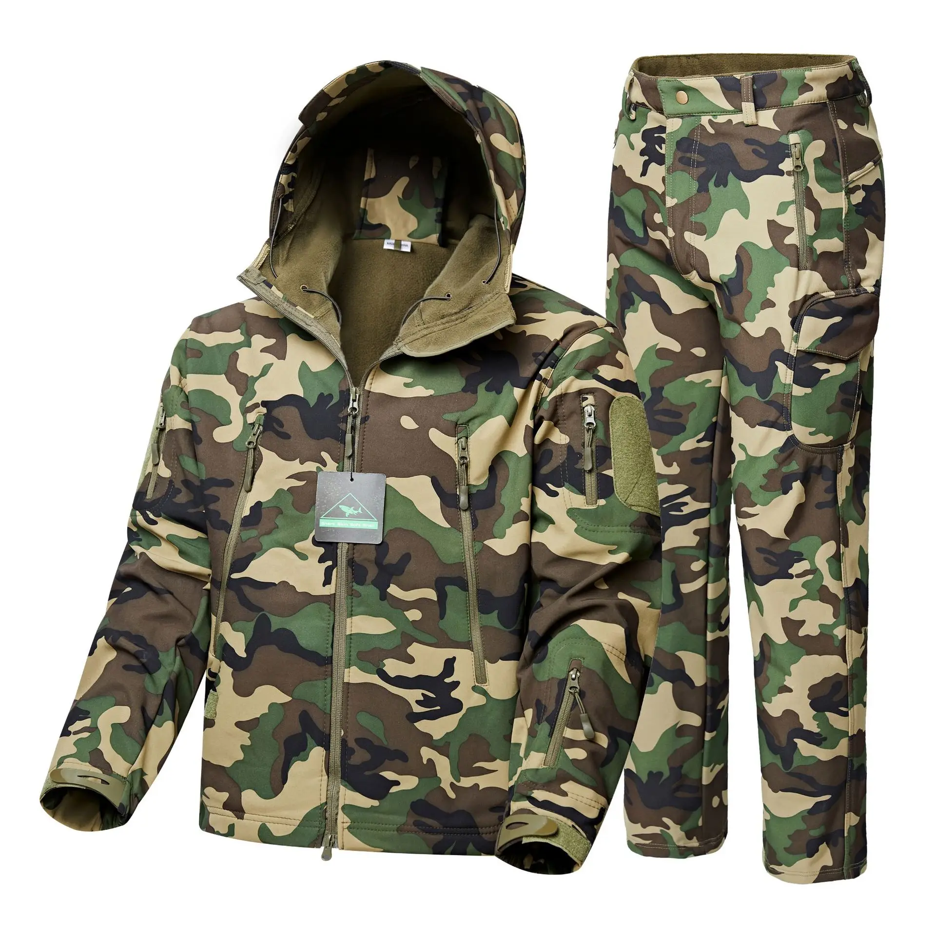 Chaquetas y pantalones tácticos para hombre, chaqueta polar del ejército, traje de caza de camuflaje a prueba de viento, cortavientos militar, ropa de concha suave para senderismo - imagen 3