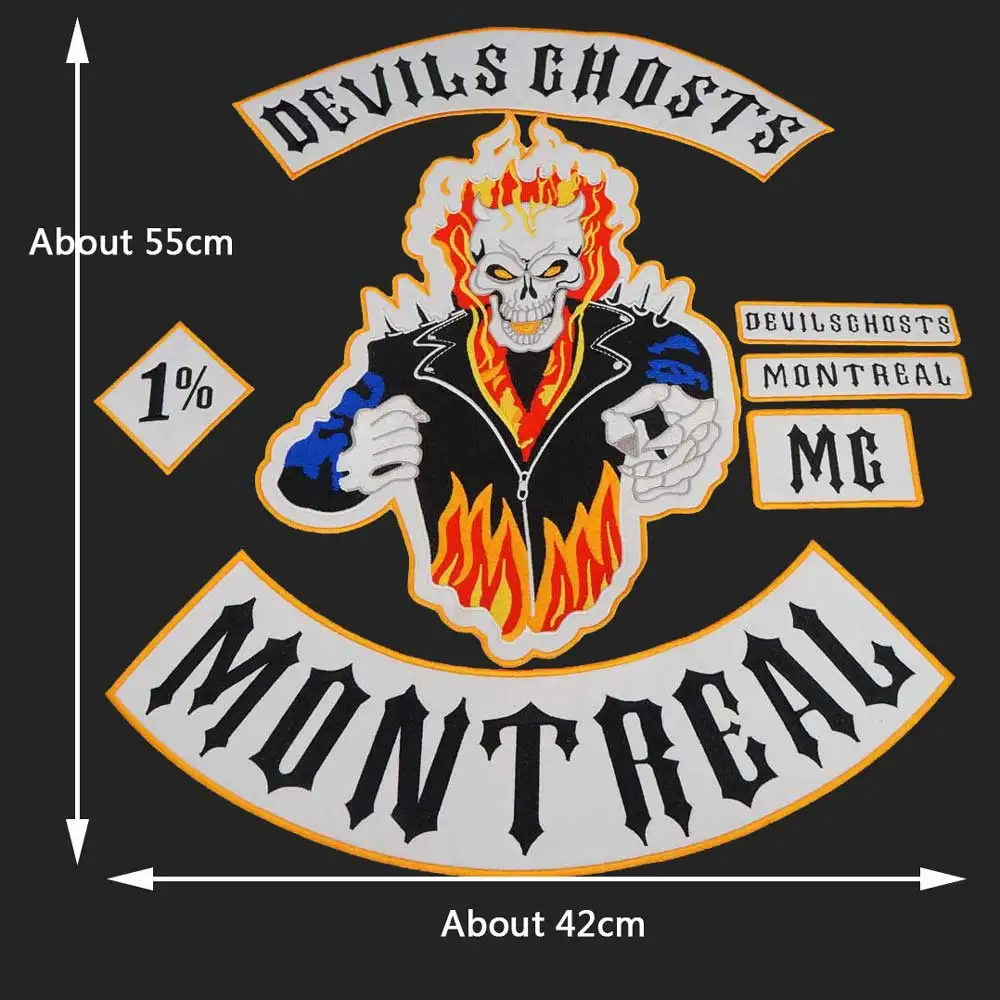 Parches MC grandes para motocicleta, insignia con bordado de Diablo, fuego, insignia personalizada, chaleco de motorista, 1% - imagen 2