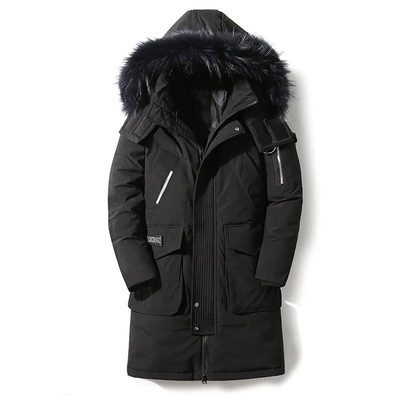 Chaqueta de plumón de pato blanco con capucha para hombre, Abrigo acolchado de algodón, Parkas cálidas, ropa de abrigo gruesa larga, abrigos de moda, Invierno - imagen 4