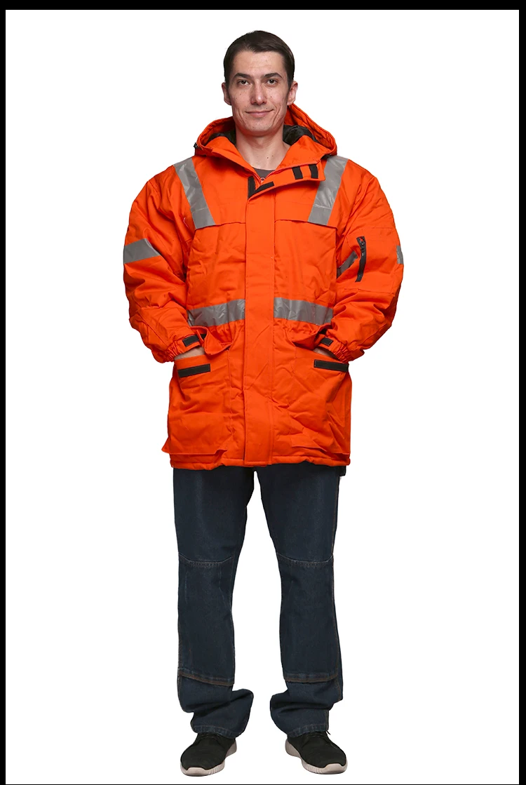 Chaqueta larga con capucha gruesa y cálida a prueba de viento para invierno, abrigo de algodón con rayas reflectantes, taller siamés de manga larga, trabajo a prueba de polvo - imagen 5