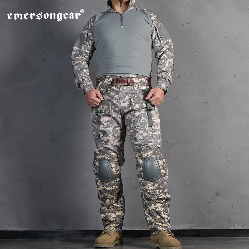 Emersongear-traje táctico ACU con rodilleras, coderas, camisa de combate, pantalones, pantalones de carga, Airsoft, caza al aire libre, tiro, senderismo - imagen 4