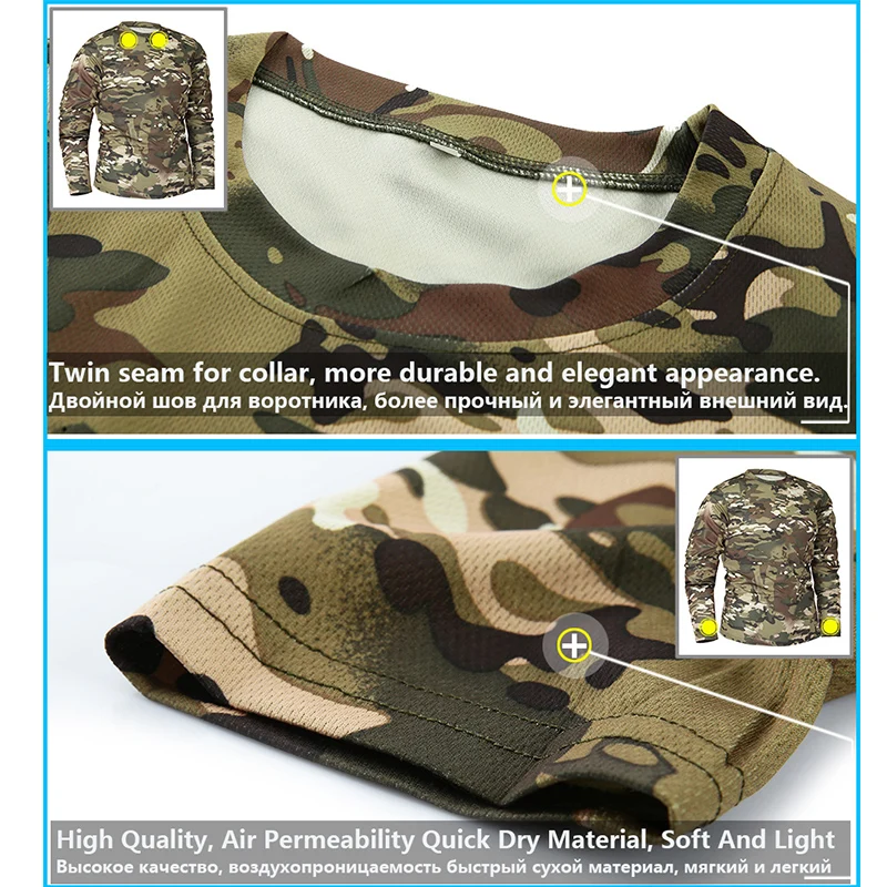 Mege-Camiseta de camuflaje táctico para hombre, Camisa masculina de manga larga, secado rápido, ropa de entrenamiento militar para exteriores, Airsoft y Paintball - imagen 5