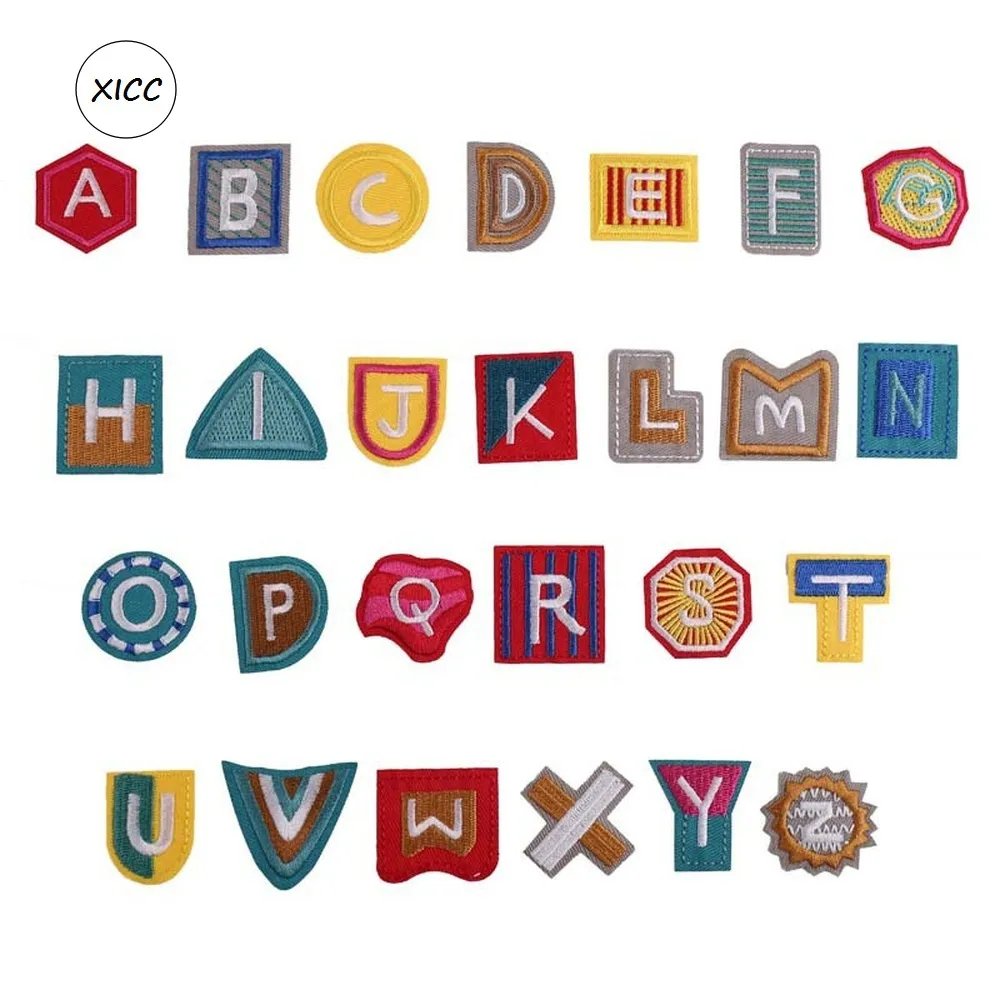 XICC-Conjunto de parches de letras en inglés, Set de 26 parches para coser hierro en camisetas, pegatinas para ropa, tela Diy, letras geométricas cuadradas rectangulares DIY - imagen 2