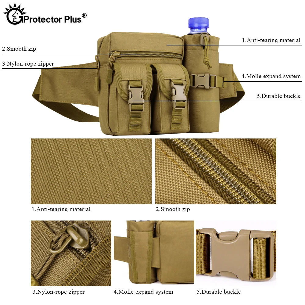 PROTECTOR PLUS táctico para botella de agua, riñonera militar para deportes al aire libre, Camping, viaje, impermeable, bolsa de nailon 900D con bolsa de agua - imagen 4