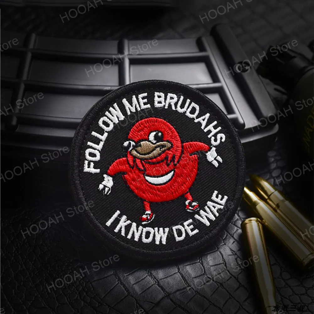 Parche Ugandan Knuckles Follow Me I Know De Wae, aplique De gancho y bucle, insignia Meme negra - imagen 4
