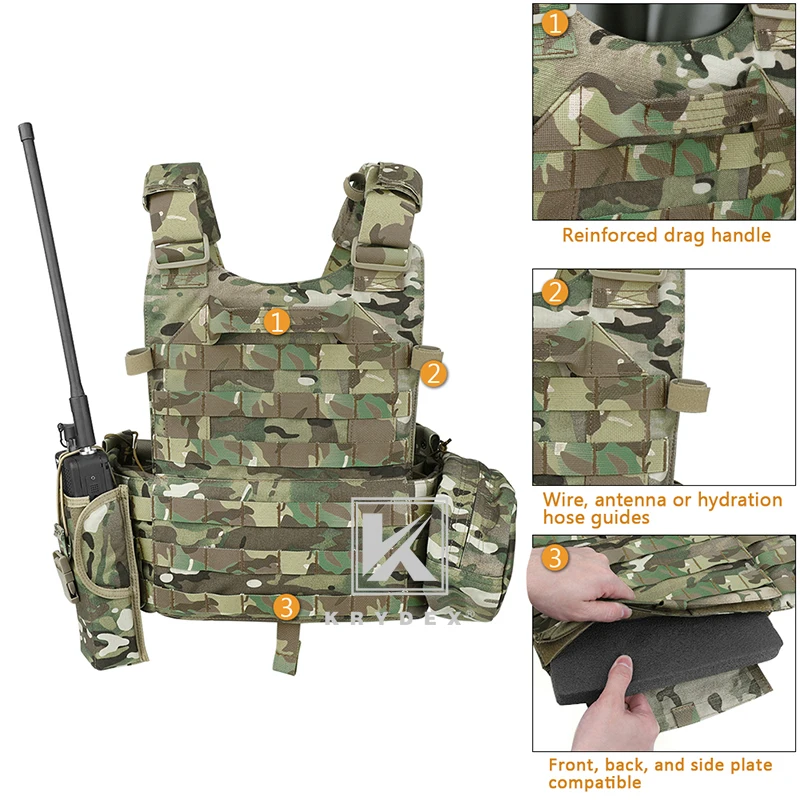 KRYDEX-chaleco táctico de combate, armadura corporal, portador de placa con bolsa para revistas, accesorios de protección al aire libre para caza, impermeable - imagen 3