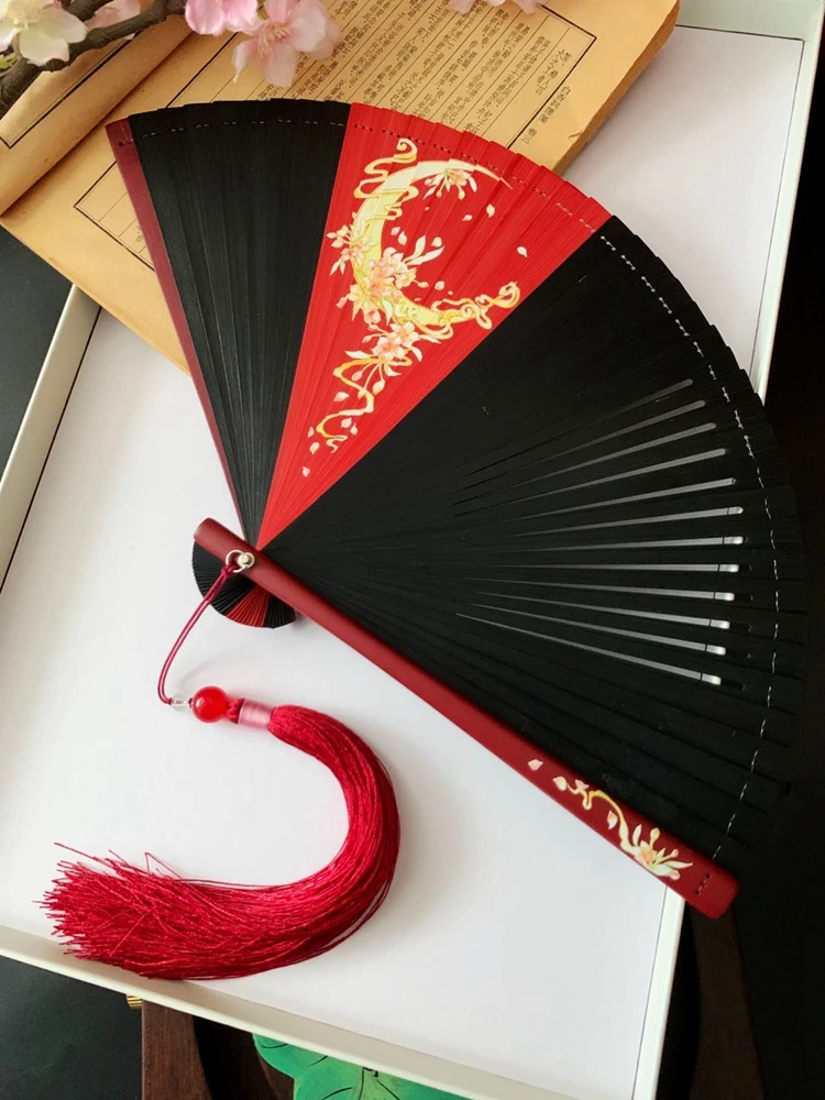 Ventilador plegable de viento chino para mujer, Mini ventilador plegable portátil clásico, retro, color puro - imagen 3