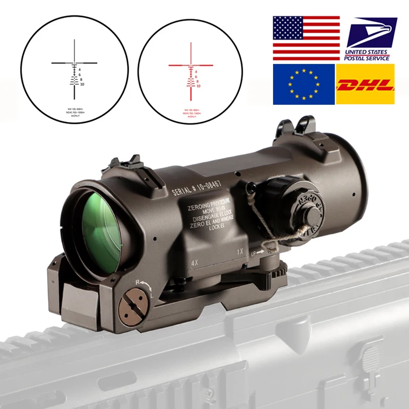 Mira de Rifle fija de doble uso 1x-4x, mira de punto rojo iluminada para Rifle, caza, tiro, mira de punto rojo