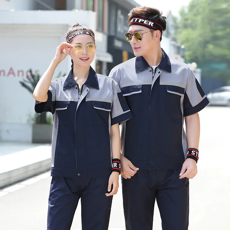 Ropa de trabajo de seguridad para hombres y mujeres, trajes de reparación de automóviles mecánicos, uniformes de limpieza de costuras transpirables, Verano - imagen 3