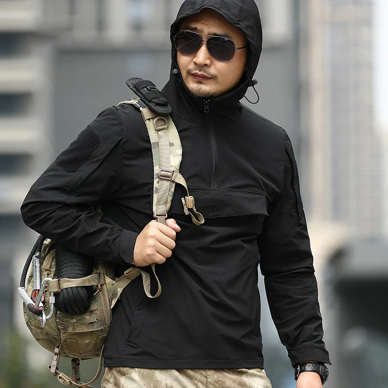 Mege-suéter táctico con capucha para hombre, sudadera negra militar del ejército, prendas de vestir de calidad para caza al aire libre, senderismo, ropa de combate, otoño - imagen 5