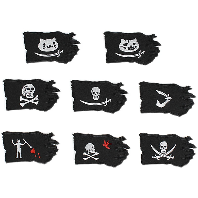 Calavera pirata bandera bordado parche gato sonriente capítulo táctico al aire libre insignias para ropa mochila chaleco siglo 18