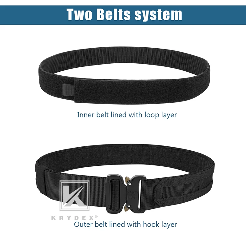 KRYDEX-cinturón táctico MOLLE de liberación rápida, accesorio para caza, tiro al aire libre, 2 en 1, exterior e interior, nailon, 1,75 y 1,5 pulgadas - imagen 4