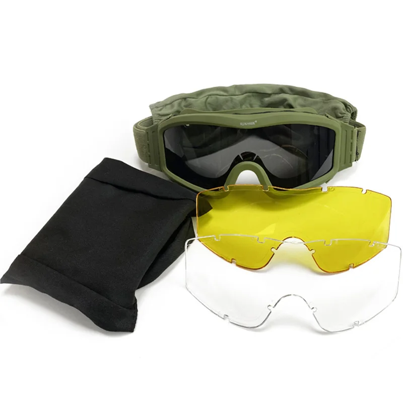 Gafas tácticas negras y verdes, gafas de sol militares para disparar, 3 lentes, Airsoft, Paintball, a prueba de viento, juego de guerra, gafas de montañismo - imagen 4