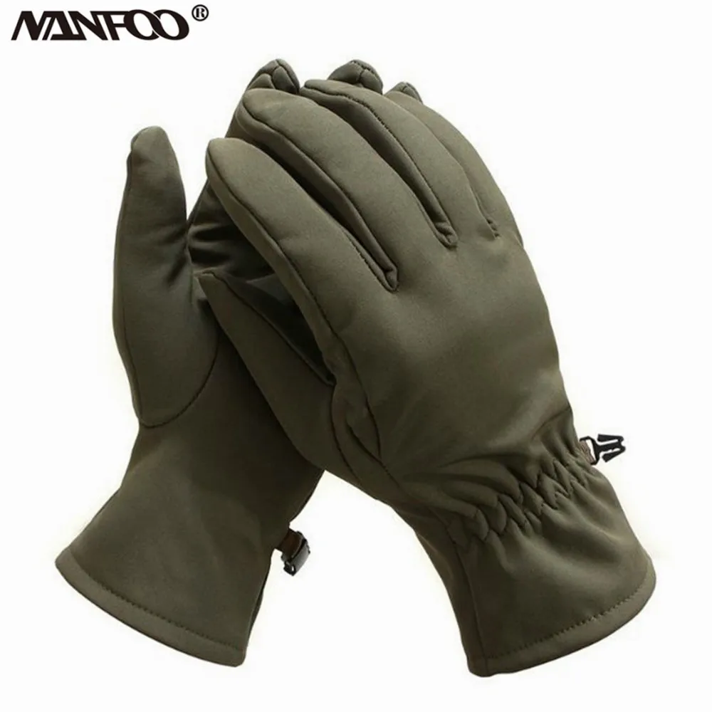 Guantes de Montañismo de concha suave para mantener el calor al aire libre, guantes de montar de lana a prueba de viento de piel de tiburón, guantes de entrenamiento con dedos completos para hombres - imagen 2