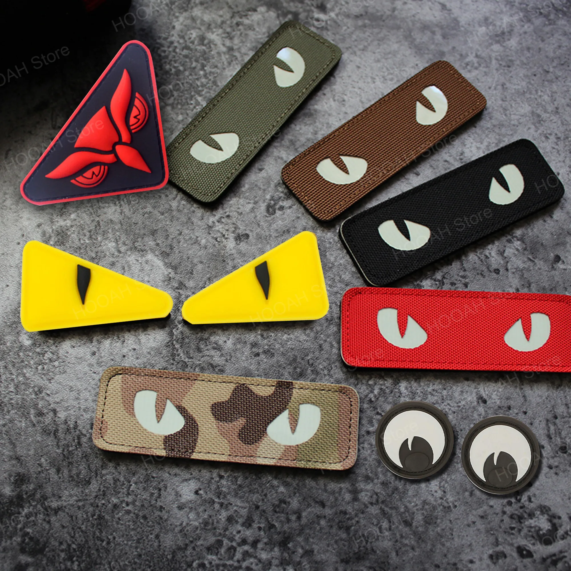 Parche táctico de ojos de gato, parche de insignia de etiqueta GITD que brilla en la oscuridad, bolsa de casco táctico, uniforme de chaqueta