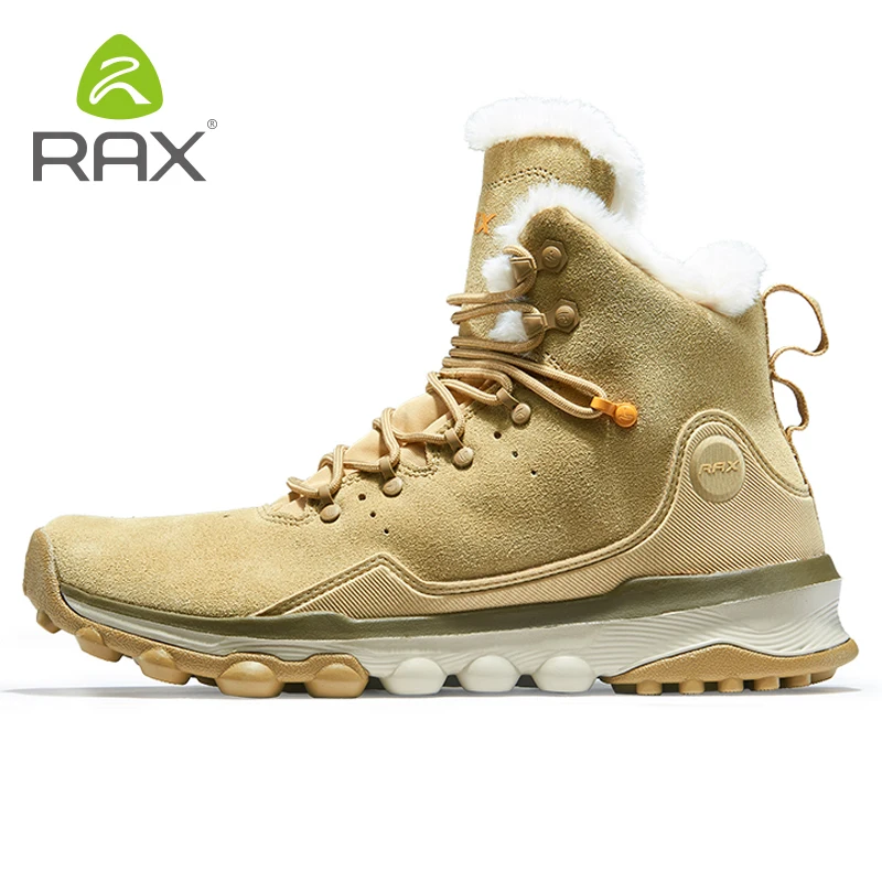 RAX zapatos de senderismo de piel de vaca, botas de nieve para hombre, zapatillas de deporte cálidas impermeables, zapatos de trekking para deportes al aire libre, zapatillas de deporte de felpa para caminar para mujer - imagen 4