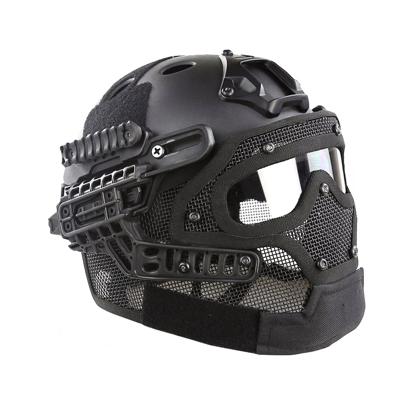 Airsoft PJ tipo Fast casco de seguridad, protector de cara completa, lente de PC, malla de acero, sistema G4, juego de combate, juego de guerra, accesorios de Paintball
