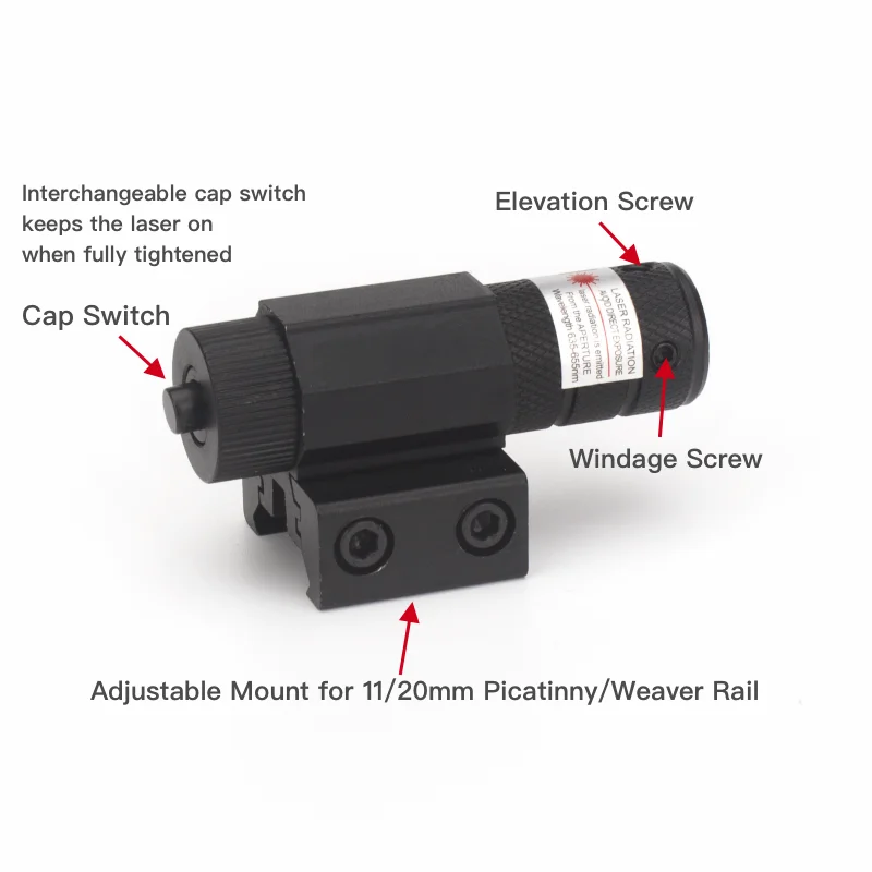 Mini mira láser de punto rojo con montaje en riel ajustable de 11 mm y 20 mm - imagen 2