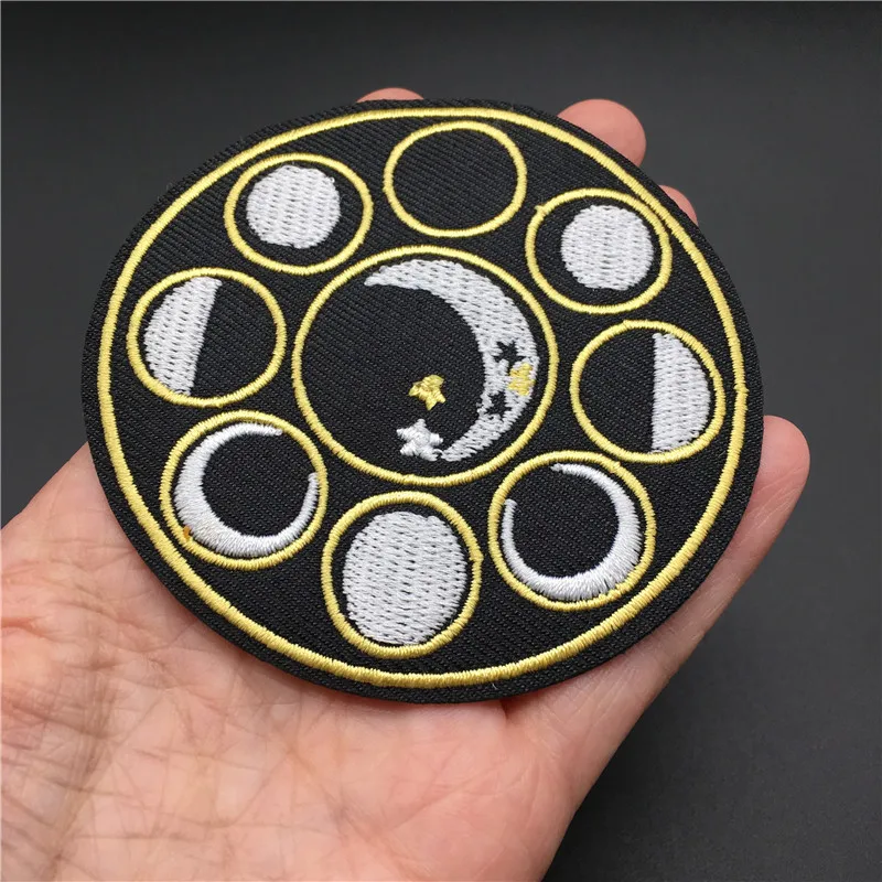 Parches de fase lunar para ropa, insignia para ropa bordada, parche para planchar, apliques decorativos DIY, diámetro: 8,1 cm - imagen 4