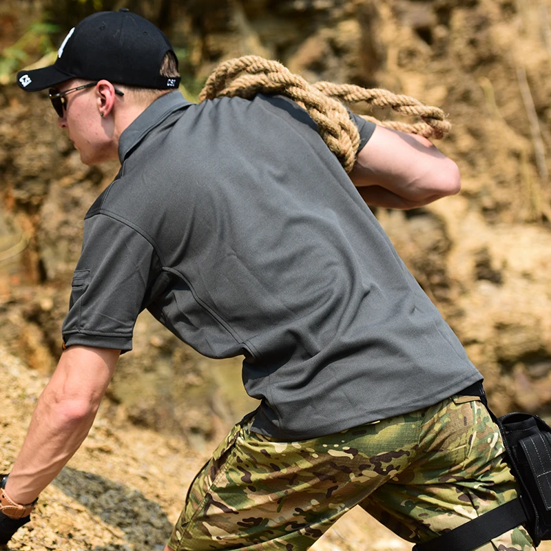 Conjunto de camiseta táctica para hombre, pantalones cortos Cargo sueltos, camiseta de senderismo, traje militar informal, Tops de Colthing de caza - imagen 5